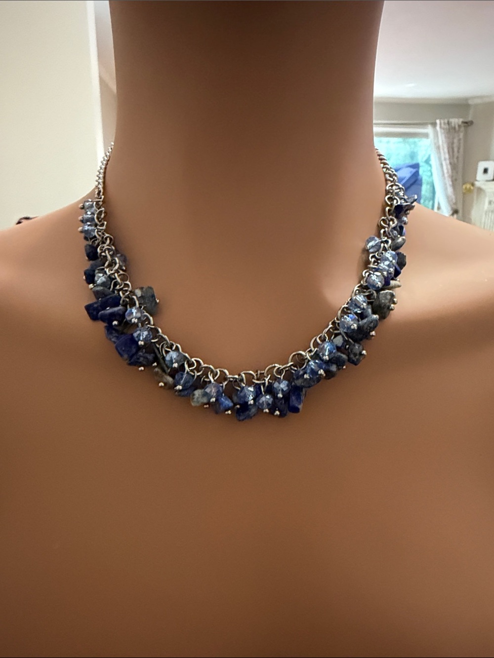 Source Unknown Blue Cluster Necklace with Silver Chain
